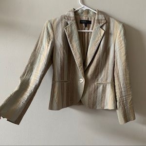 Lafayette 148 New York Striped Beige & Cream Linen Blazer